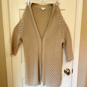 JJill open khaki crochet cardigan; Women sz. L; very good condition